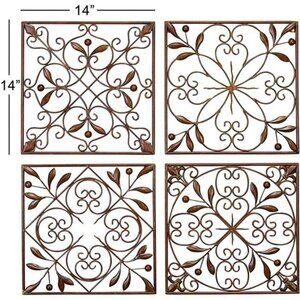 Deco 79 Metal Wall Art Set Rustic Scroll Wrought Iron Home Decor 14x14 Inch